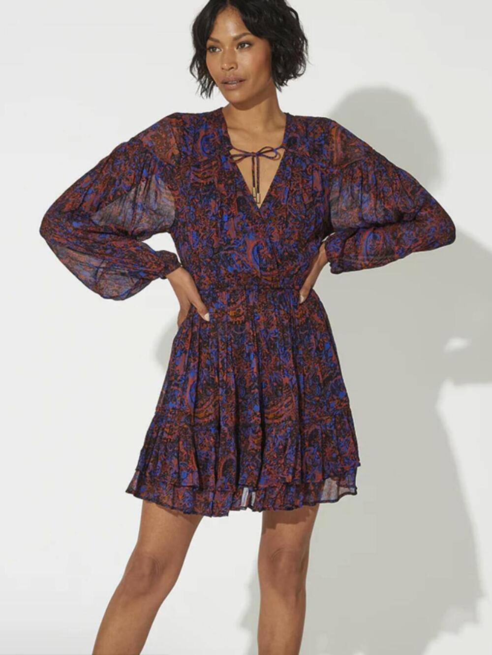 Cleobella Nisha Red and Black Paisley Print Mini Dress - Size - Large